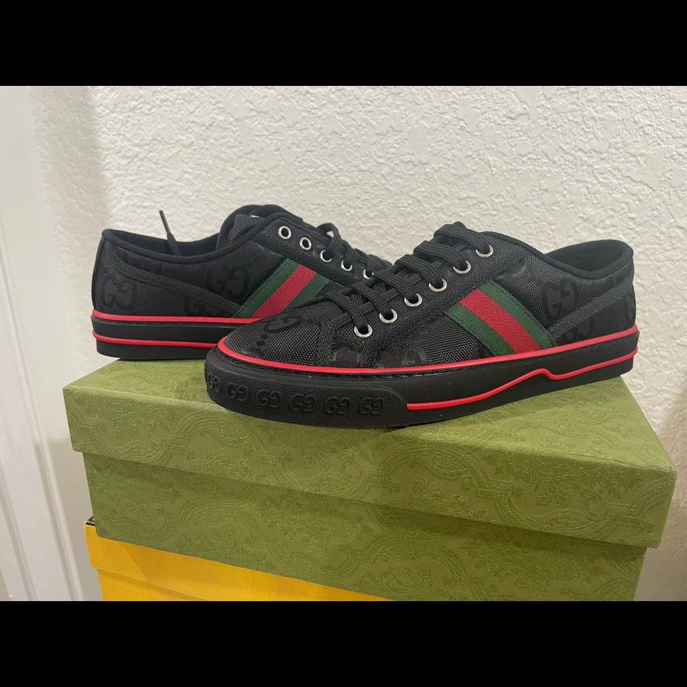 Authentic Black Gucci sneakers with red details